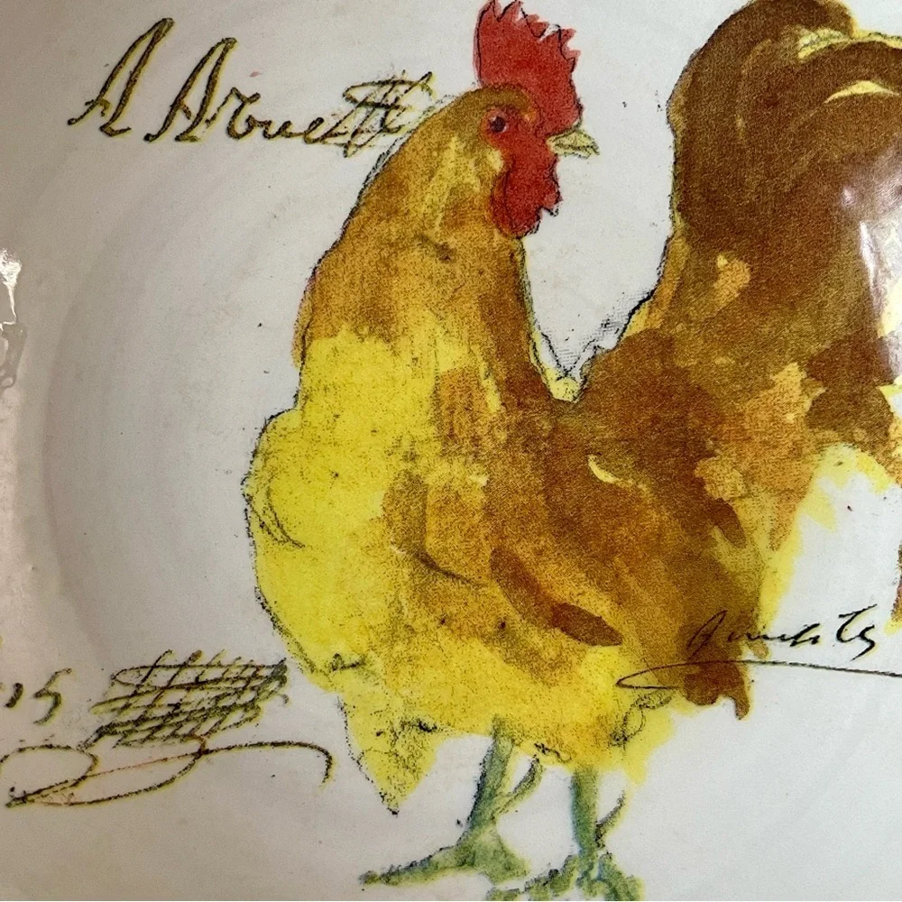 Williams Sonoma Pair Rooster Script 5.75” Rustic Dipping Bowls Dishes Italy 2005